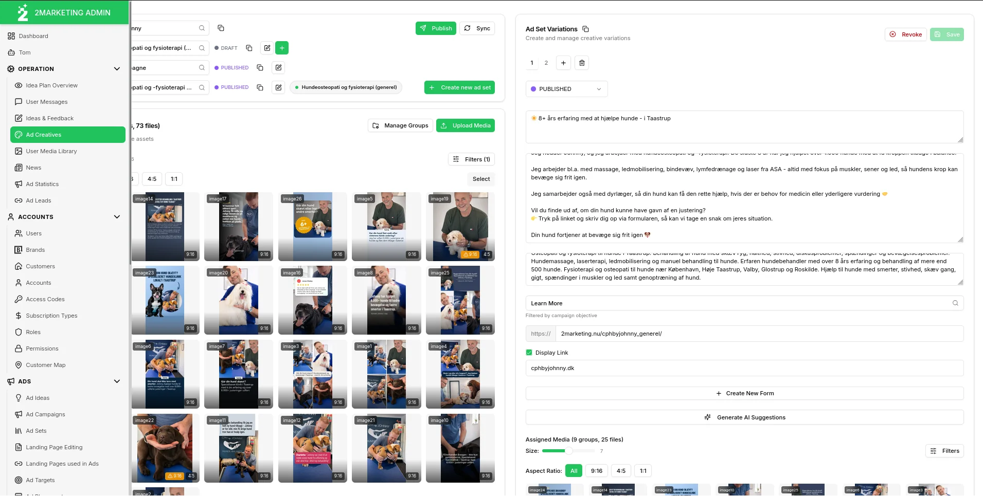 2Marketing — Admin dashboard