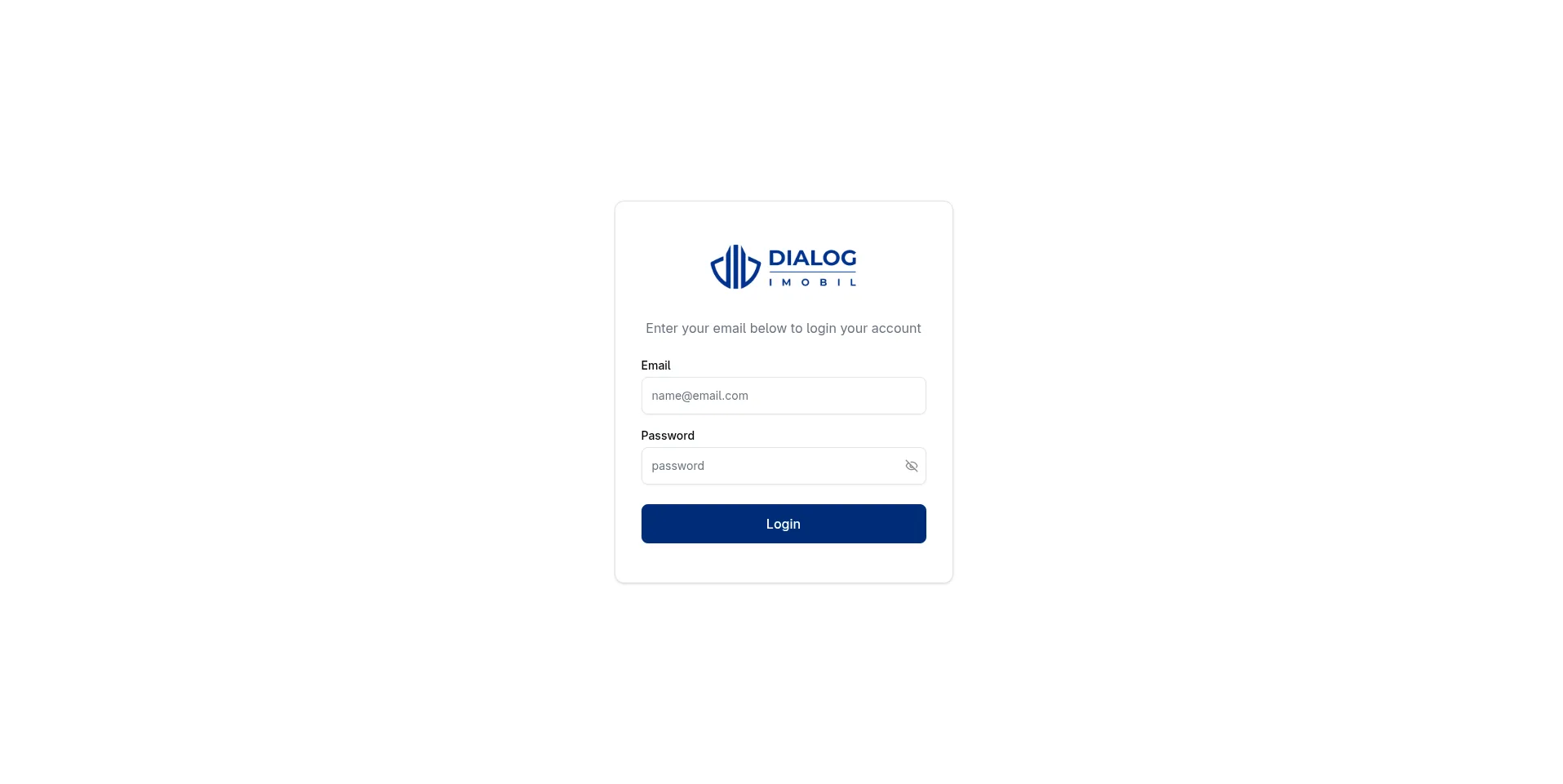 Dialog Imobil — Admin login
