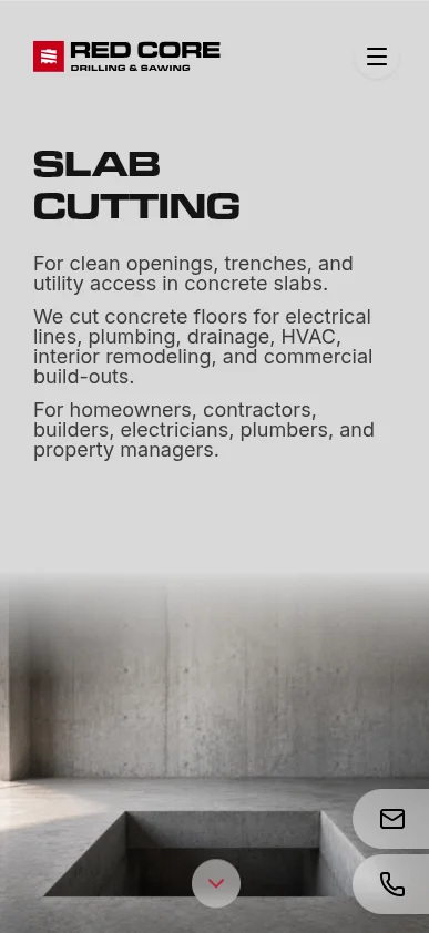 Red Core Concrete — Mobile — service pages