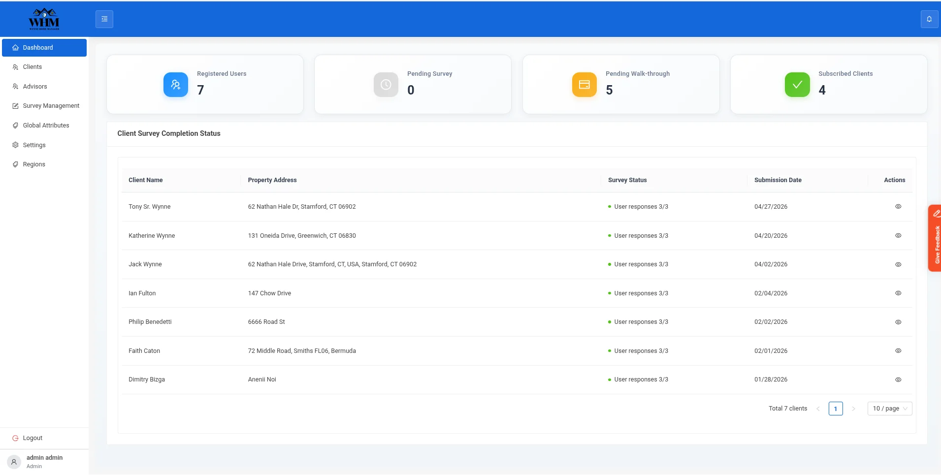 Wynne Home Manager — Admin dashboard